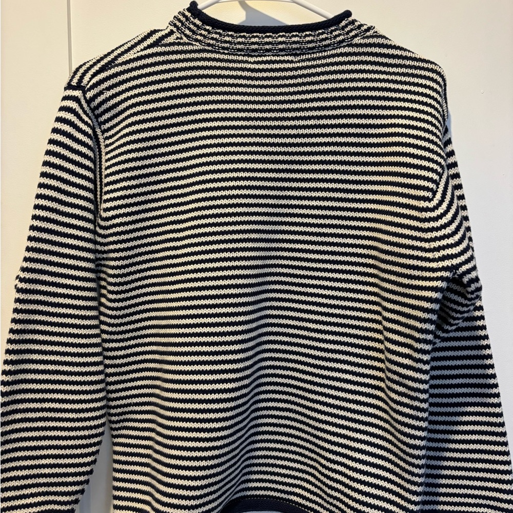 L.L. Bean Black and White Striped Crew Neck Sweater